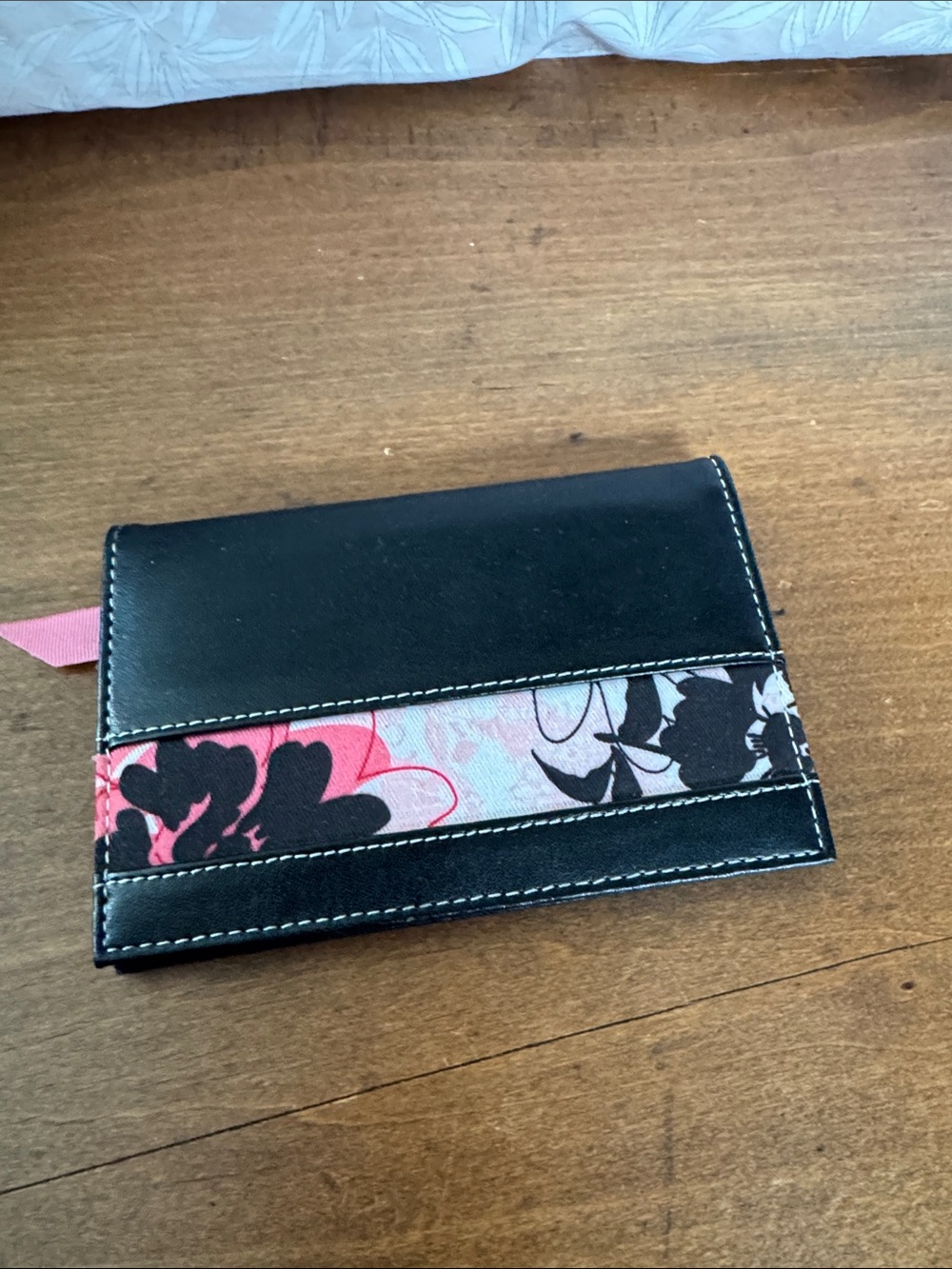 Mary Kay Black Passport Holder with Pink and White Floral Accent